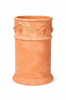 Runder, hoher Terracottatopf mit Traubendekoration aus Impruneta